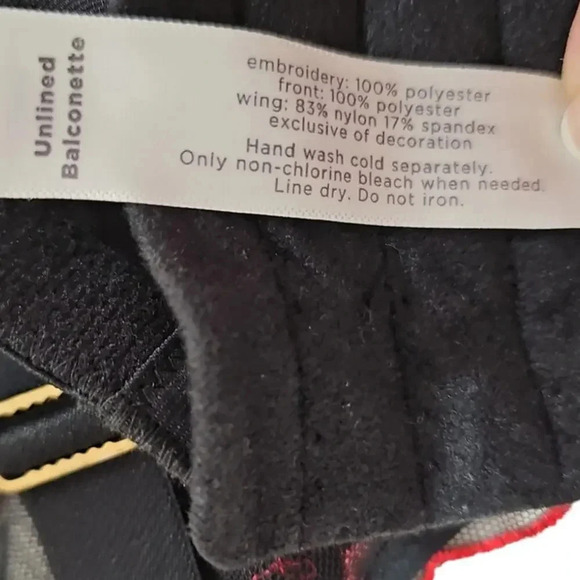 Cacique Heart Embroidered Unlined Balconette Bra Black Size 44D NWT - Picture 7 of 8